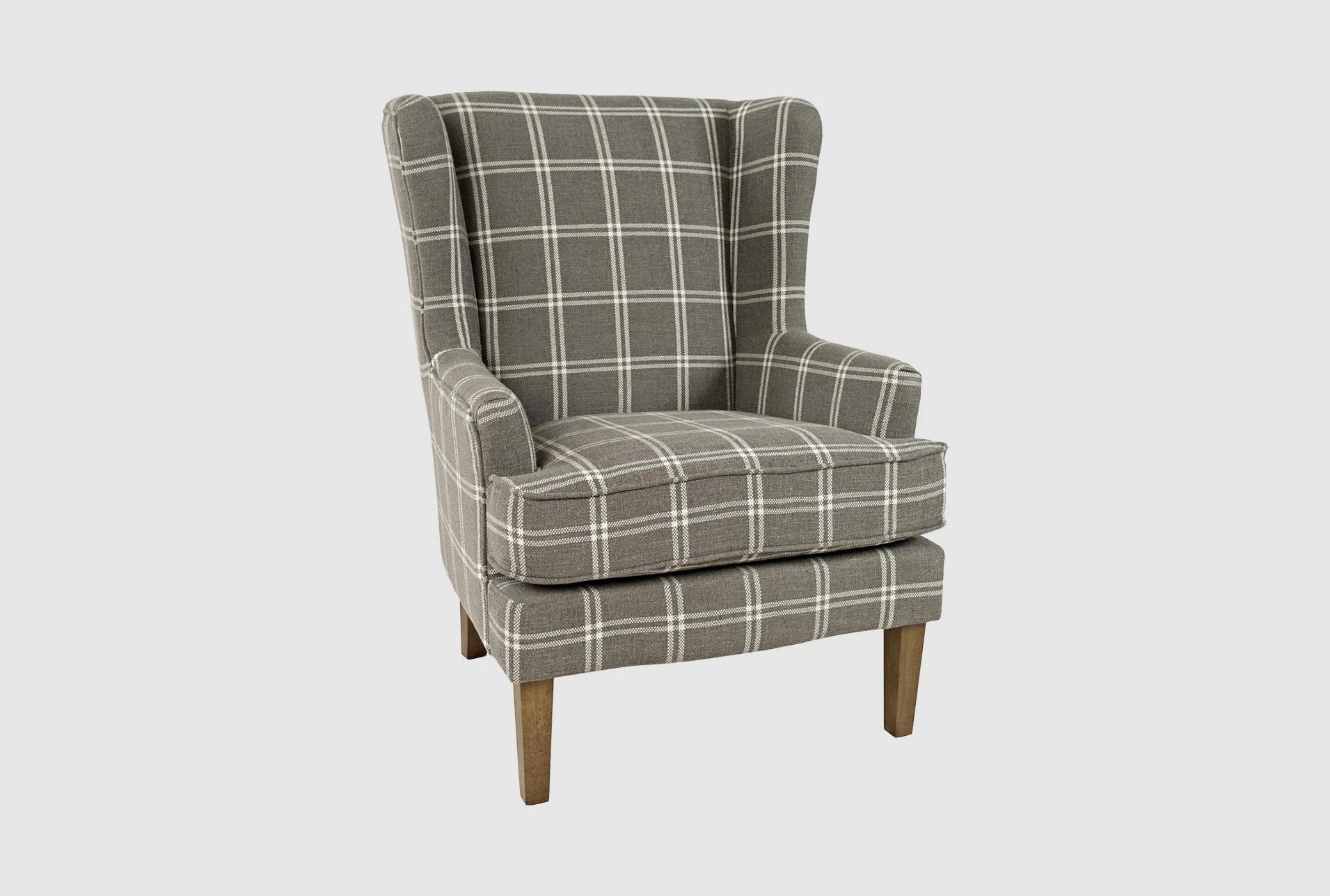 Accent Chair Grey Windowpane Plaid Wingback Armchair