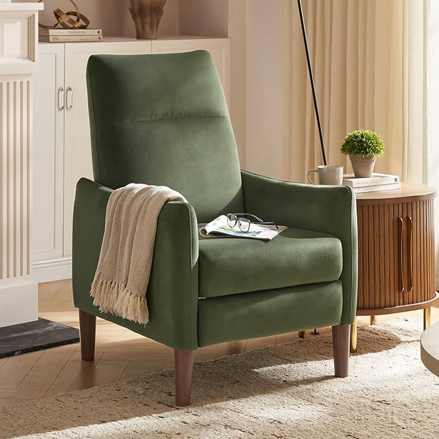 Accent Chair in Olive Green Velvet with High Back Support
