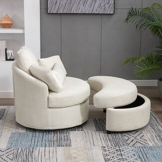 Accent Chair Including Half-Moon Storage Ottoman Set