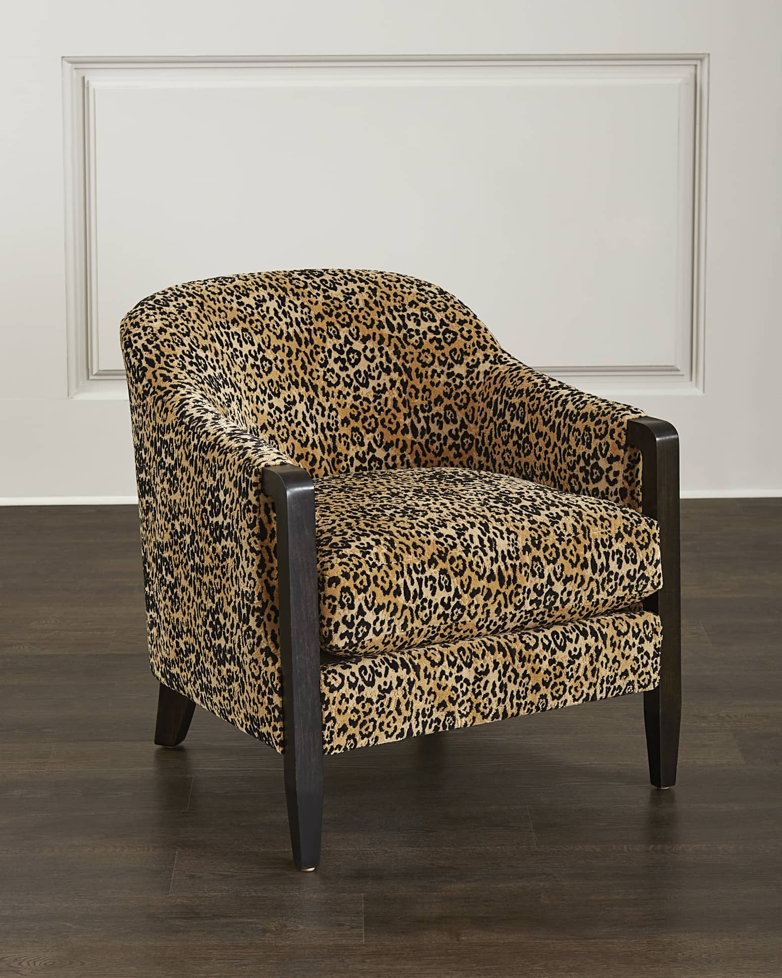 Accent Chair Leopard Print with Exposed Wood Frame