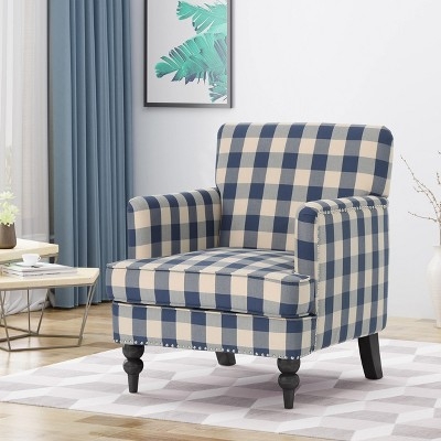 Accent Chair Nailhead Trim Plaid with Turned Legs