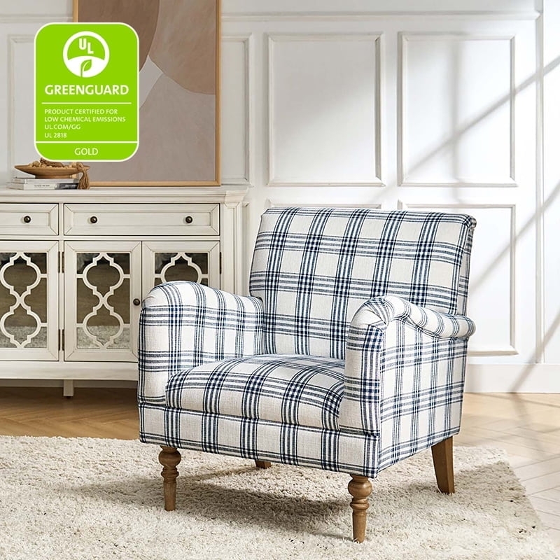 Accent Chair Navy Plaid Turned Spindle Legs Seating