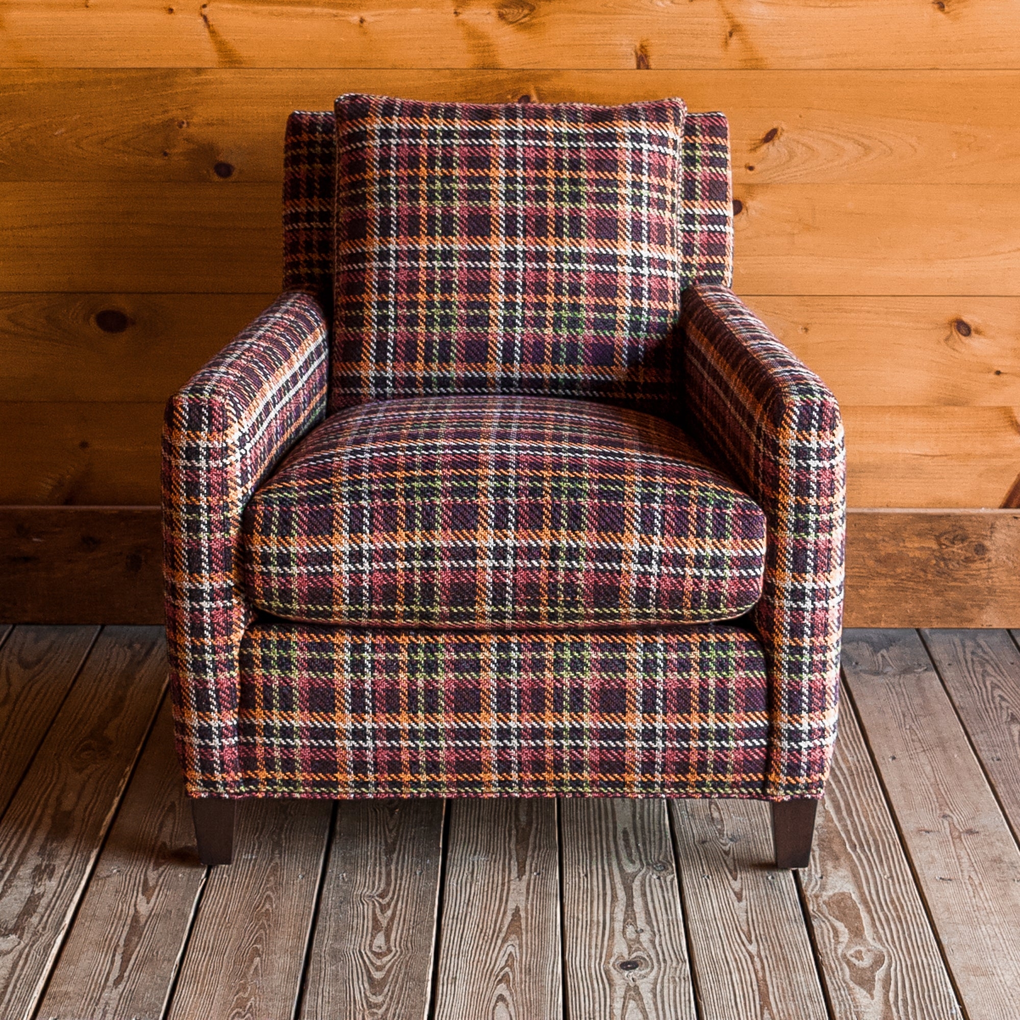 Accent Chair Raspberry Plaid Woven Texture Tapered Legs