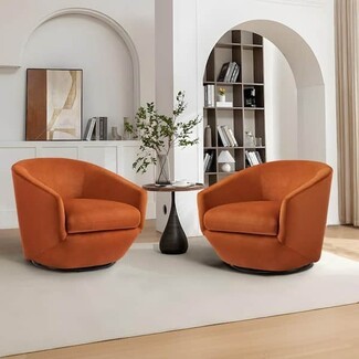 Accent Chair Set of Two with Curved Silhouette Swivel Base