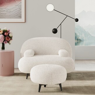 Accent Chair Set with Cream Boucle Texture and Organic Shape