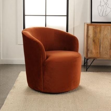 Accent Chair Swivel Functionality in Deep Spice Orange Velvet