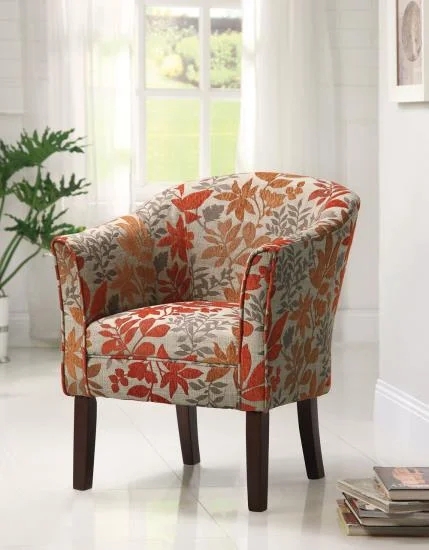 Accent Chair Terracotta Orange Botanical Print Design