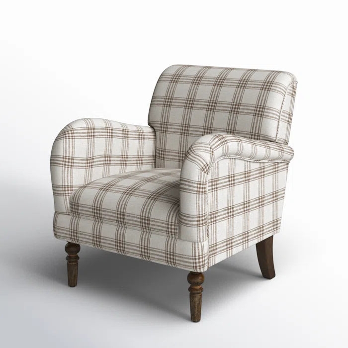 Accent Chair Traditional Arching Back Plaid Armchair