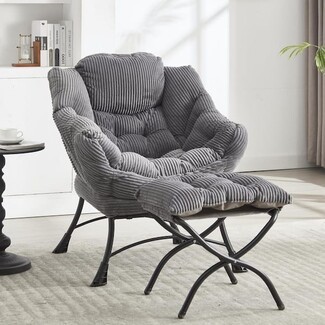 Accent Chair Using Tufted Cushion and Grey X-Base Ottoman