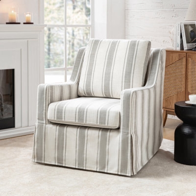 Accent Chair Vertical Stripes and Slipcovered Skirt