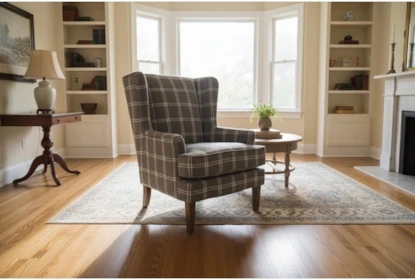 Accent Chair Wingback Silhouette Plaid Box Cushion