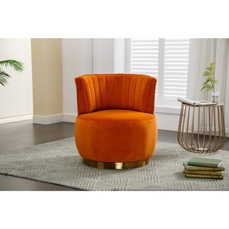 Accent Chair with Channel Tufted Orange Velvet and Gold Base