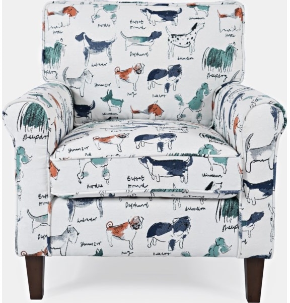 Accent Chair with Dog Print Pattern and Rolled Arms