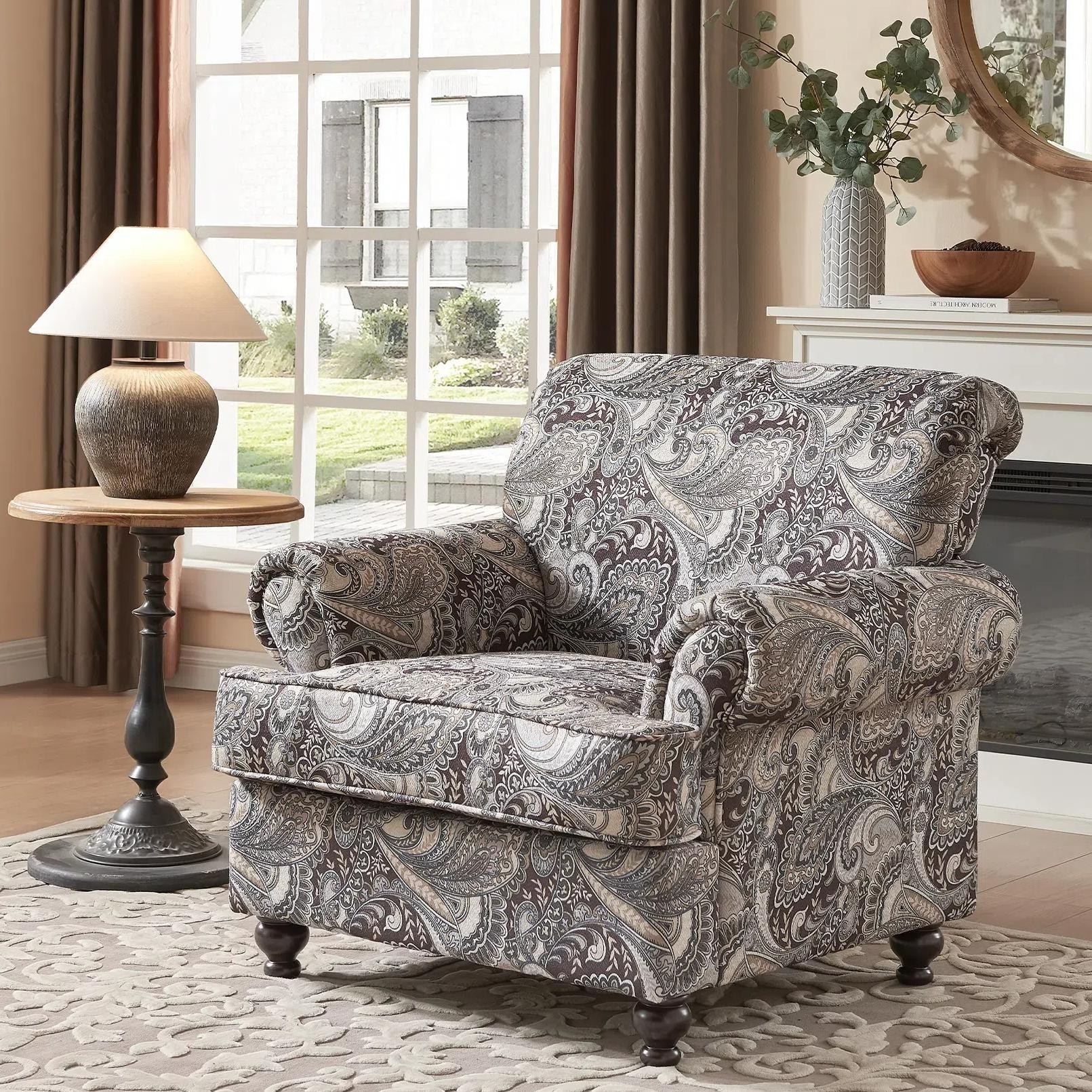 Accent Chair with Paisley Print and Dark Turned Legs