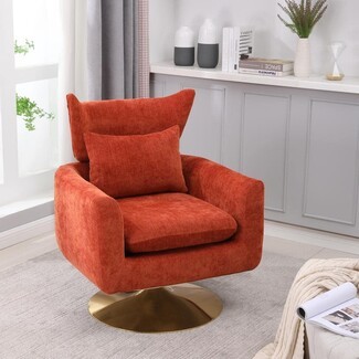 Accent Chair with Trumpet Pedestal and Burnt Orange Seating