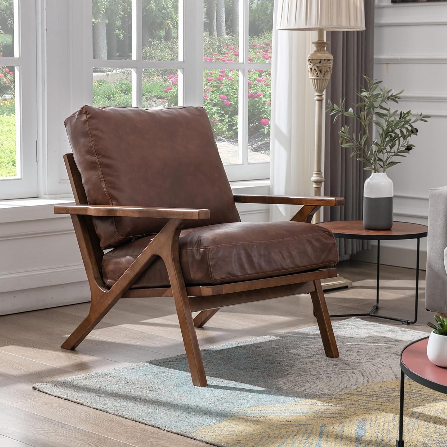 Accent Chair with V Shaped Profile and Leather Like Texture
