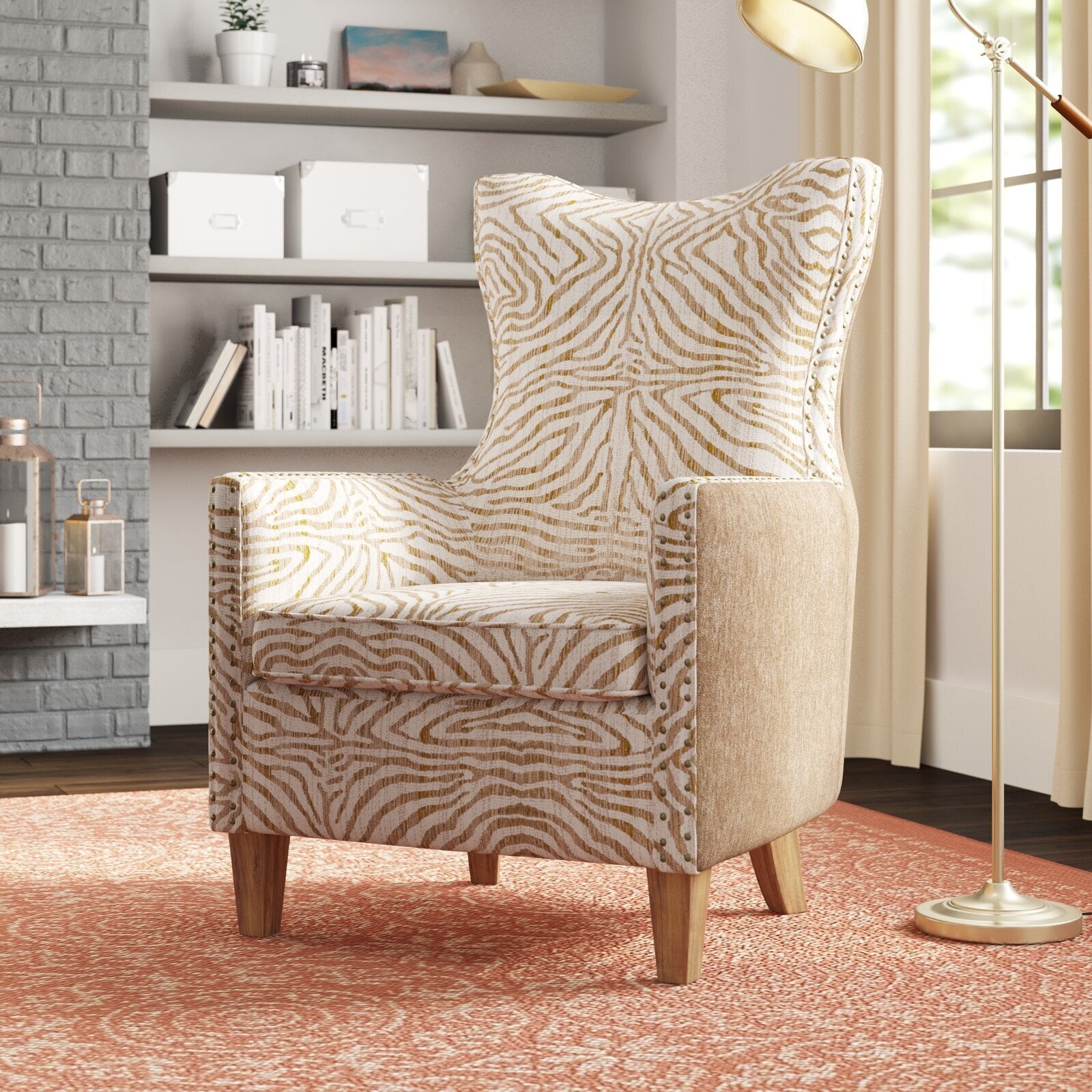 Accent Chair Zebra Print Upholstery and Nailhead Trim