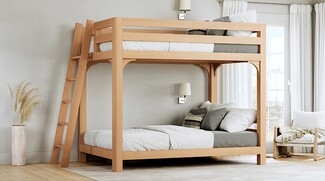 Adult Bunk Bed: Queen Over Queen Wooden Frame With Curved Brackets