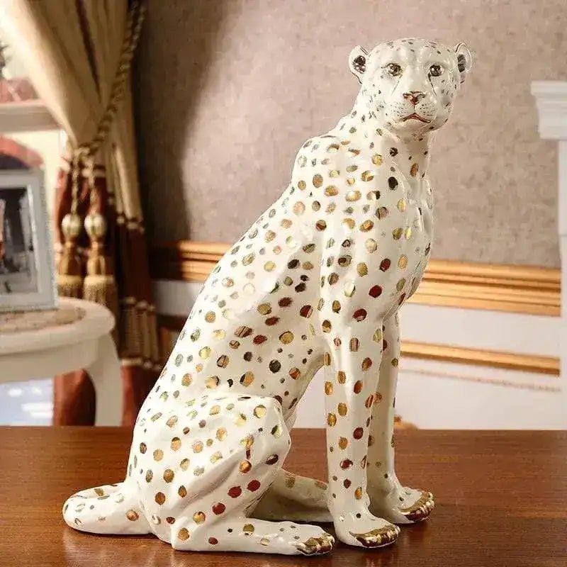 Animal Figurine: Seated Leopard Form Gilded Paws Luxe Feline Figure