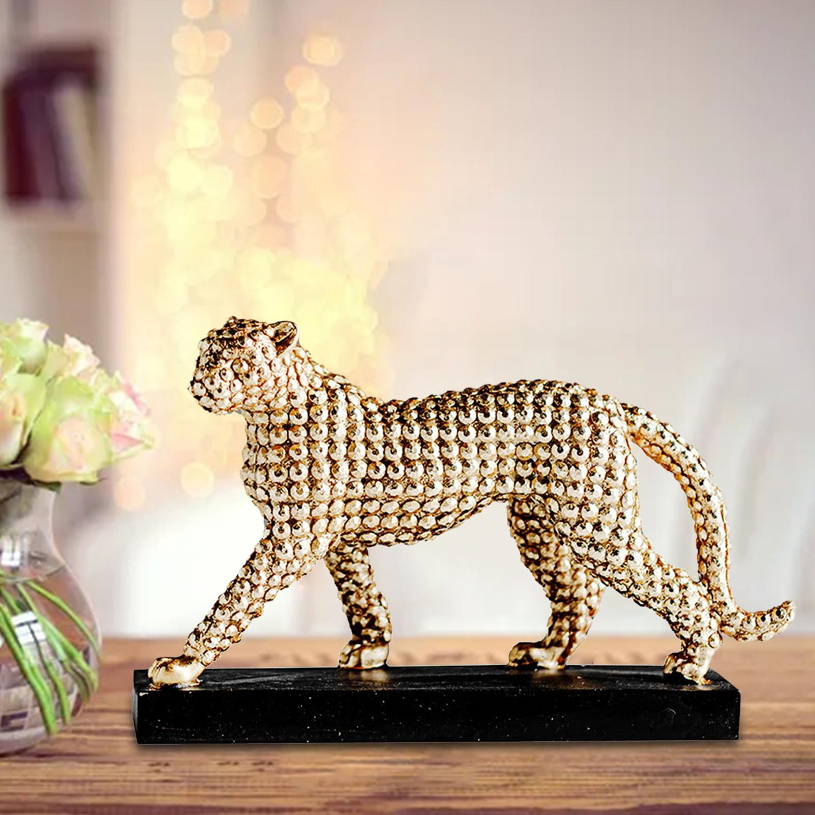Animal Sculpture: Beaded Surface Champagne Gold Leopard Figurine
