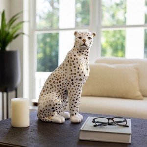 Animal Sculpture: Gold Metallic Spots White Metallic Leopard Sculpture