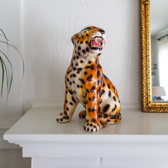 Animal Sculpture: Hand Painted Italian Ceramic Leopard Figurines