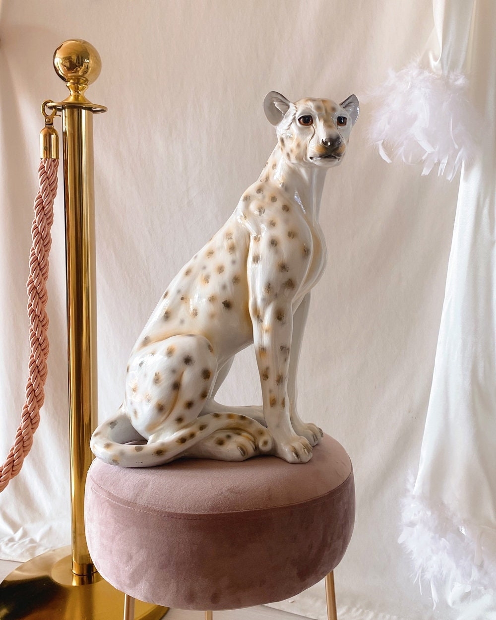 Animal Statue: Off-white Hollywood Regency Leopard Print Home Accent