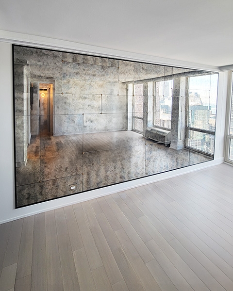 Antique Mirror with Distressed Glass and Large Grid Mirror