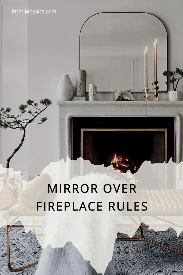 Arched Mirror: Thin Black Frame Minimalist Fireplace Decor Ideas