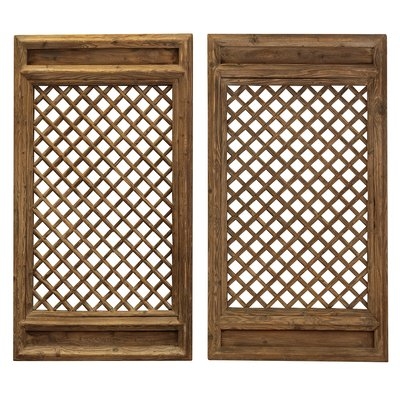Architectural Panel - Walnut Brown Tiered Wooden Frame Diamond Grid
