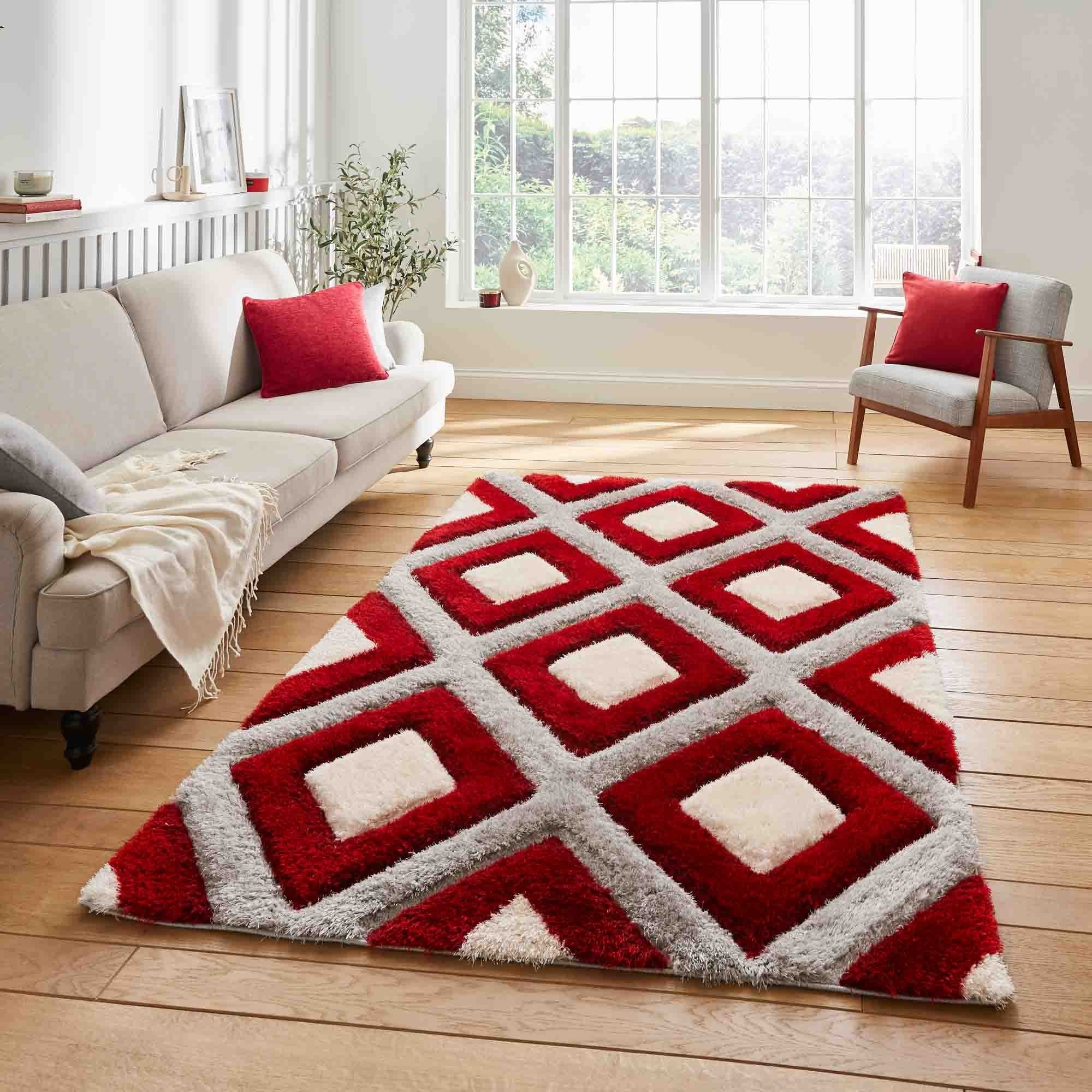 Area Rug 3D Lattice Pattern Carved Pile Diamond Rug