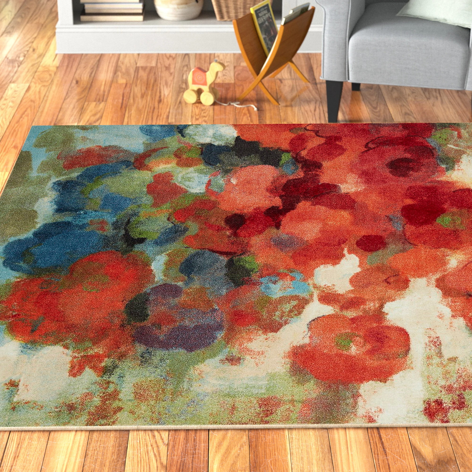 Area Rug Abstract Floral Pattern Painterly Watercolor Style