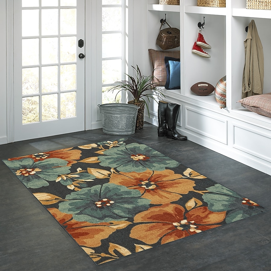 Area Rug Bold Color Palette Oversized Floral Botanical Decor