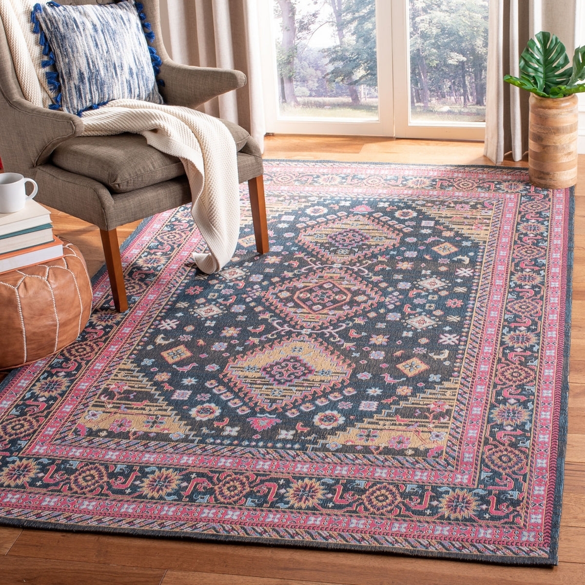 Area Rug Classic Intricate Medallion Navy Dusty Vintage Rug