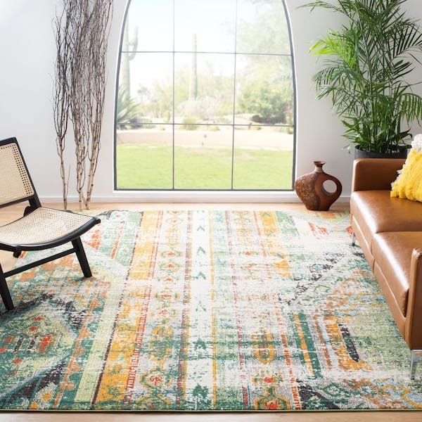Area Rug Distressed Geometric Motif Boho Living Room Decor