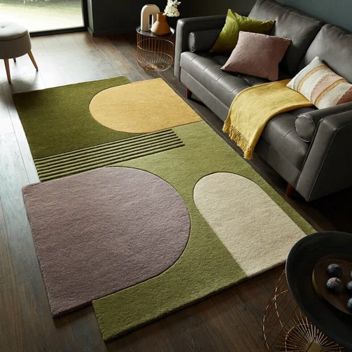 Area Rug Hand-Tufted Color Blocked Ribbed Texture Olive