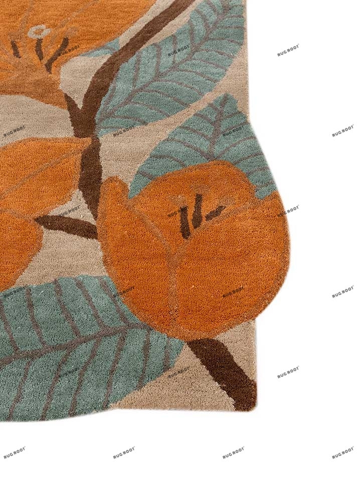 Area Rug Irregular Shape Burnt Orange Hand Tufted Wool