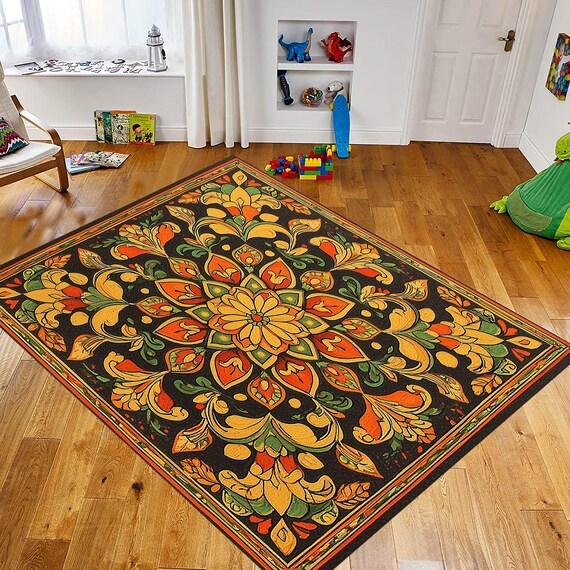 Area Rug Kaleidoscopic Floral Medallion Maximalist Decor