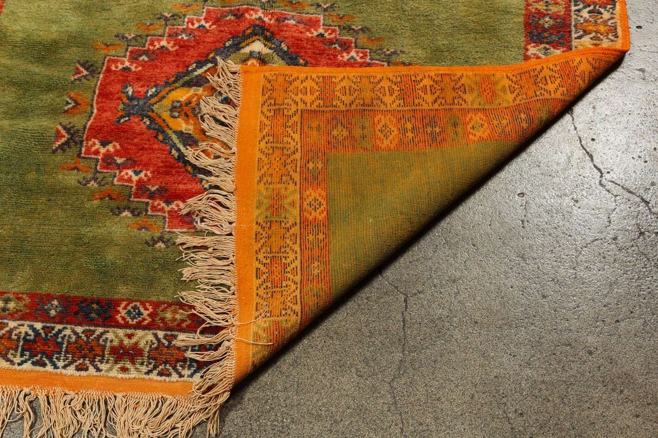 Area Rug Orange Border Moss Green Vintage Tribal Wool