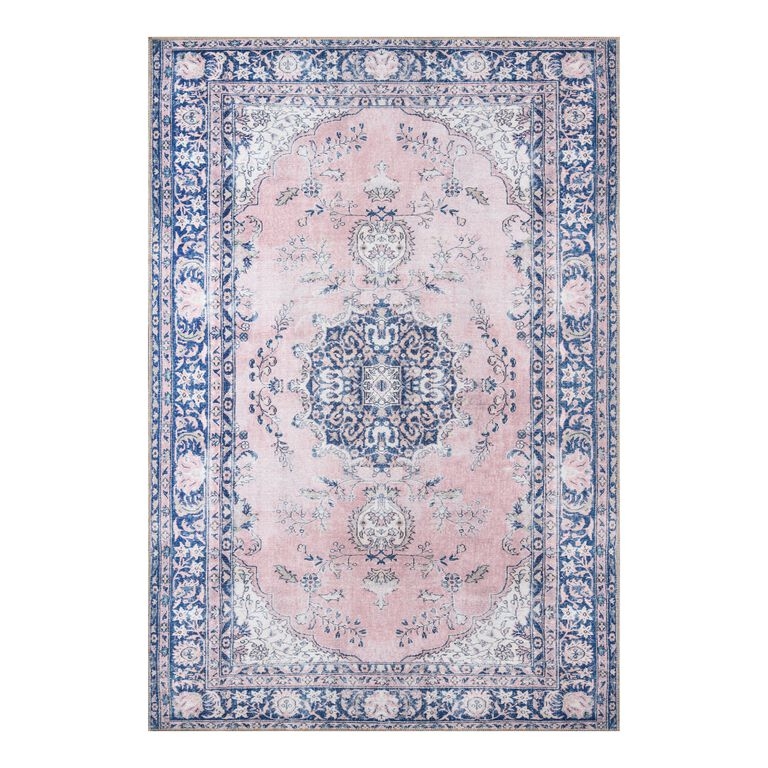 Area Rug Ornate Navy Medallion Dusty Floral Bohemian Rug