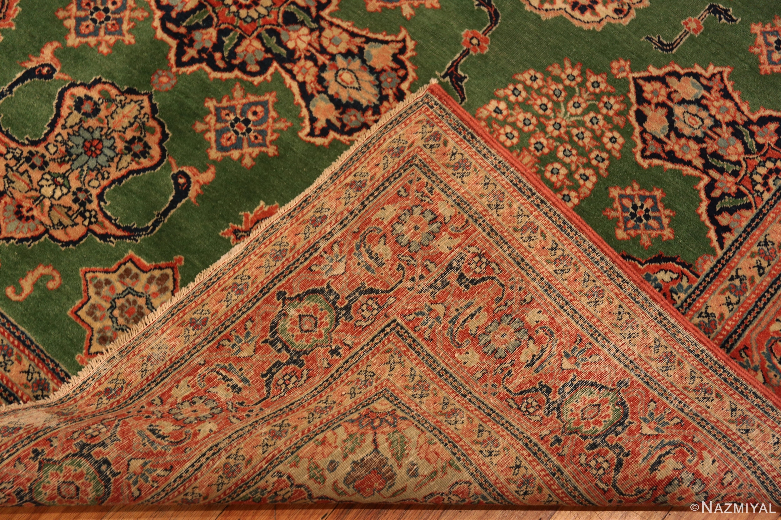 Area Rug Palmette Motifs Forest Green Antique Persian Tabriz