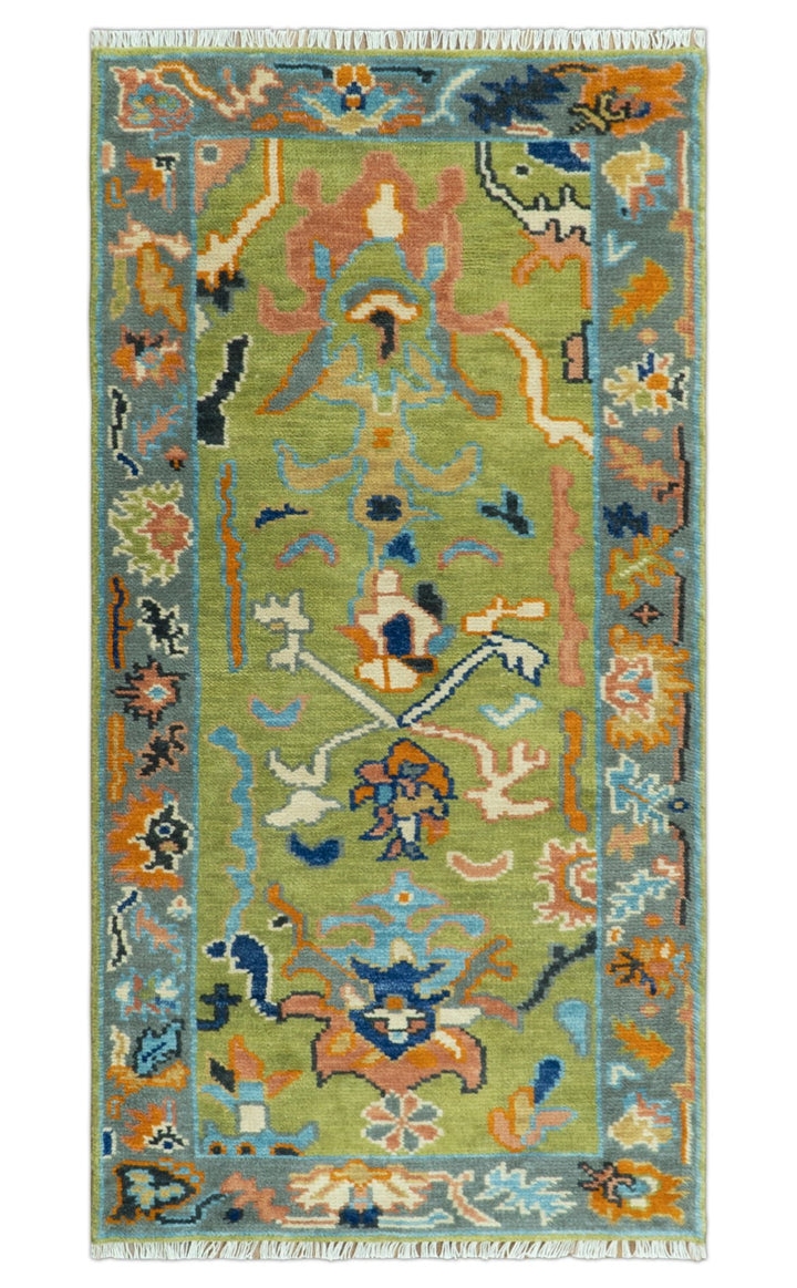 Area Rug Peach Accents Dusty Blue Border Traditional Oushak