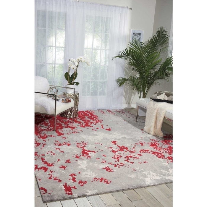 Area Rug Red Splatter Pattern Distressed Grey Base Carpet