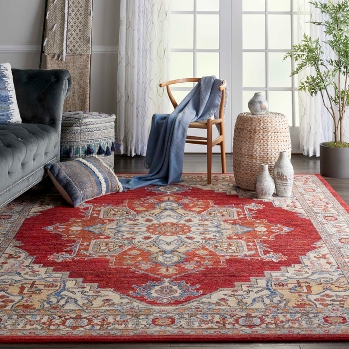 Area Rug Ruby Red Field Ornate Central Medallion Floor