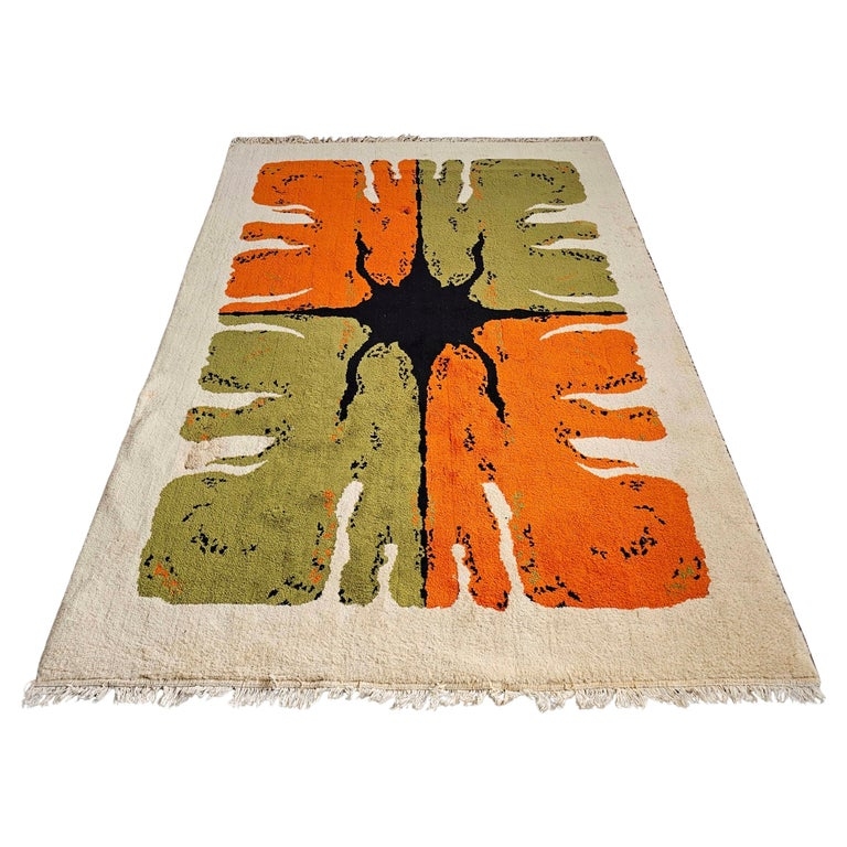 Area Rug Rya Weave Abstract Sunburst Mid-Century Wool Carpet