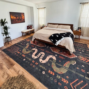 Area Rug Snake Motif Charcoal Grey Base Southwestern Decor