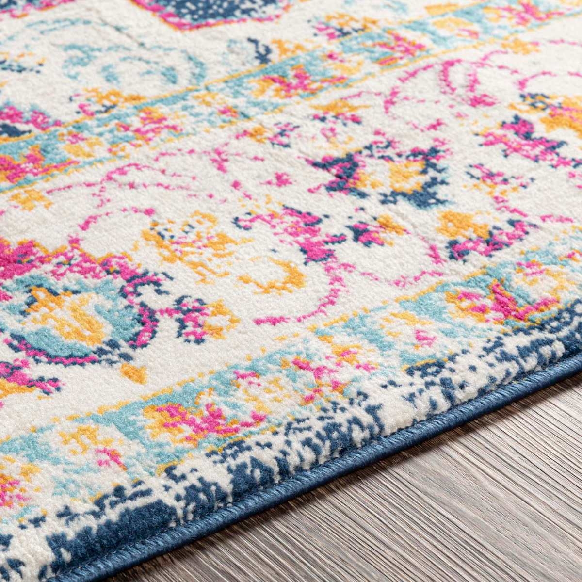 Area Rug Teal Binding Fuchsia Medallion Floor Decor