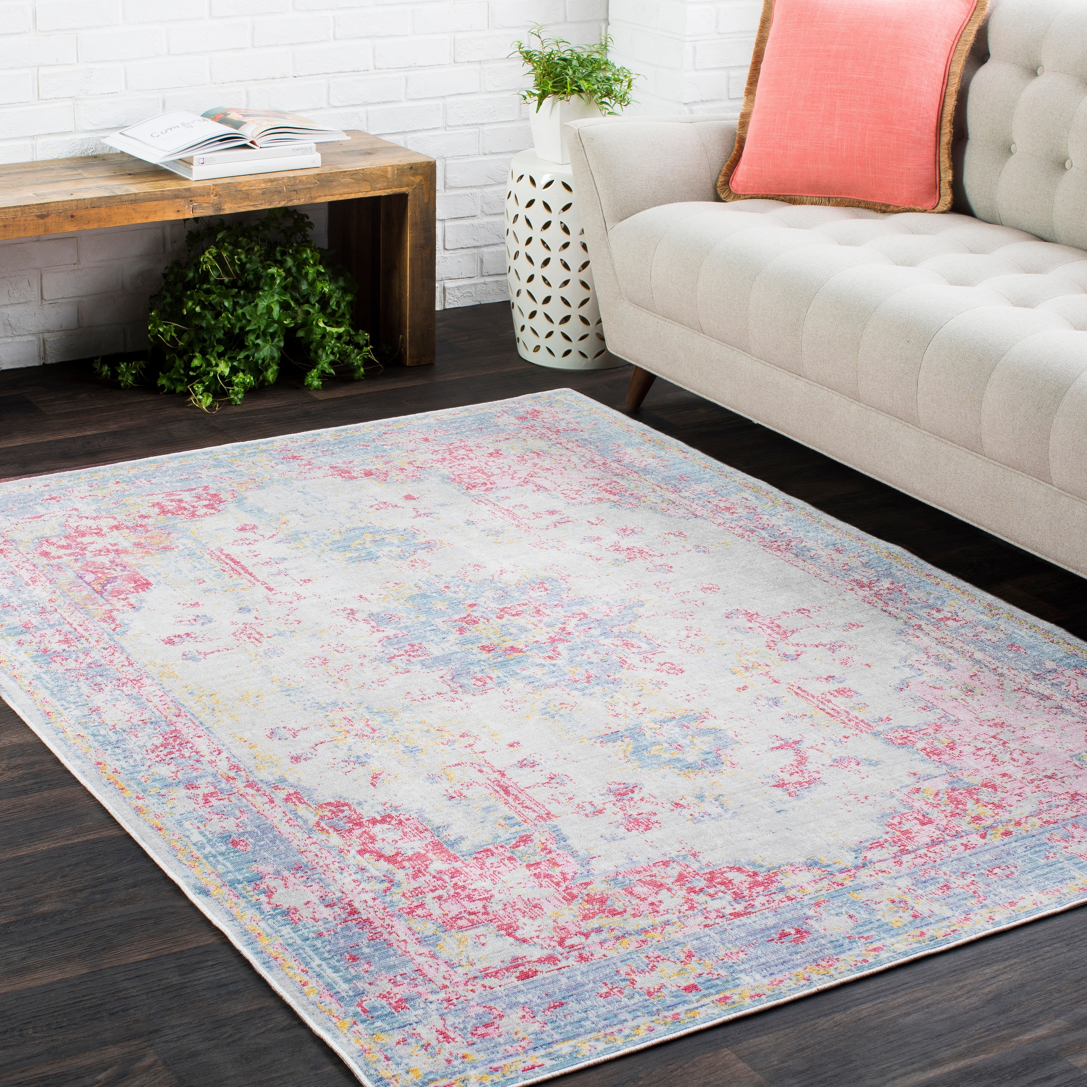 Area Rug Vintage Oriental Pattern Faded Floor Medallion