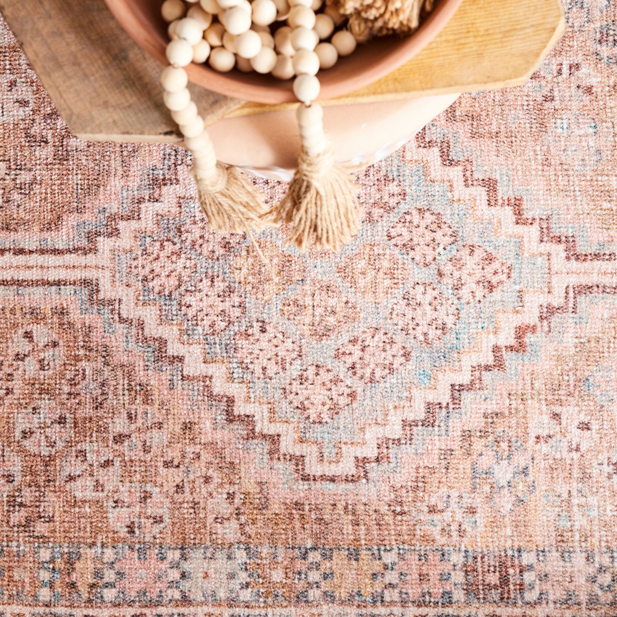 Area Rug Weathered Geometric Print Salmon Trellis Rug