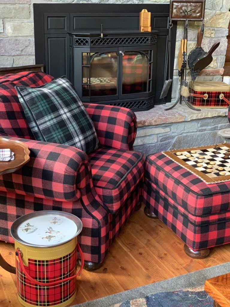 Armchair Buffalo Plaid with Matching Ottoman Seating